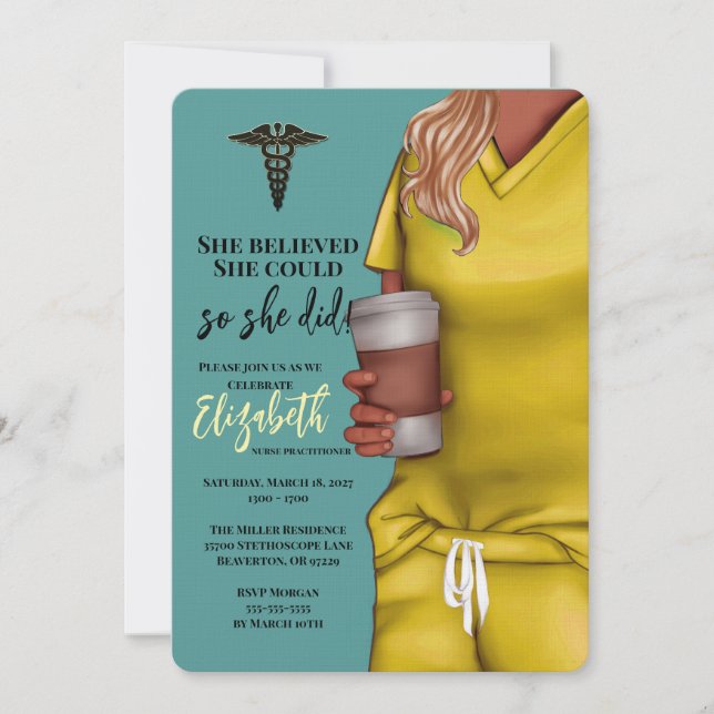Yellow Scrubs Nursing School Graduation Invitation (Front)