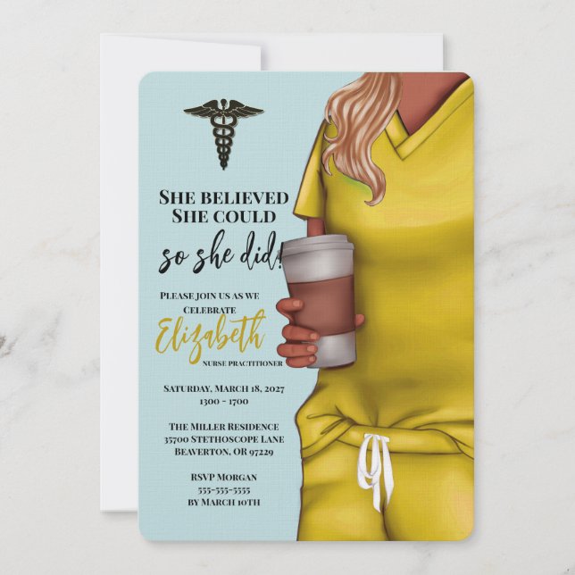 Yellow Scrubs Nursing School Graduation Invitation (Front)