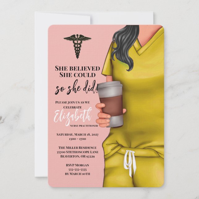Yellow Scrubs Nursing School Graduation Invitation (Front)