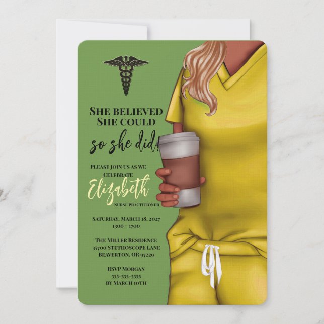 Yellow Scrubs Nursing School Graduation Invitation (Front)