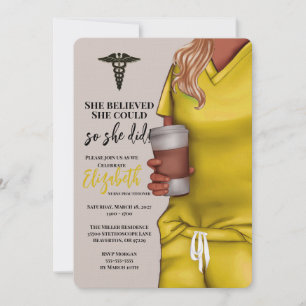 Yellow Scrubs Nursing School Graduation Invitation