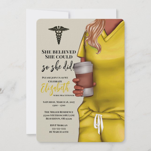 Yellow Scrubs Nursing School Graduation Invitation (Front)