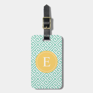 Yellow & Seafoam Greek Key   Luggage Tag