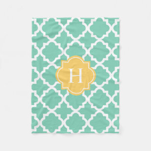 Yellow & Seafoam Monogram Fleece Blanket