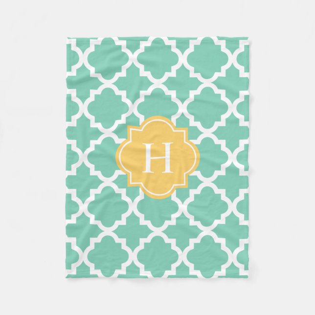 Yellow & Seafoam Monogram | Fleece Blanket (Front)
