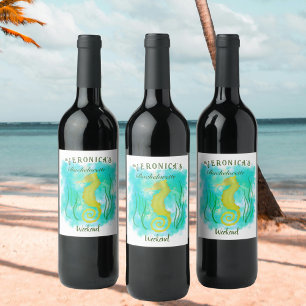 Yellow seahorse under the sea wine label