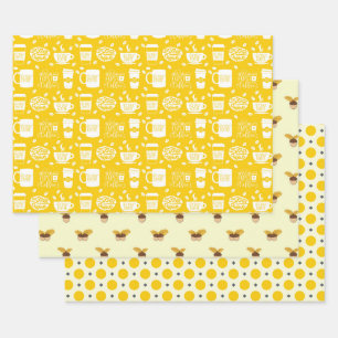 YELLOW SEAMLESS PATTERNS WRAPPING PAPER SHEETS