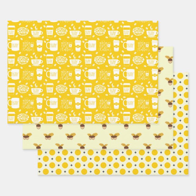 YELLOW SEAMLESS PATTERNS WRAPPING PAPER SHEETS (Set)