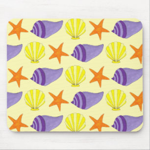 Yellow Seashell Sea Shell Conch Starfish Beach Mouse Mat