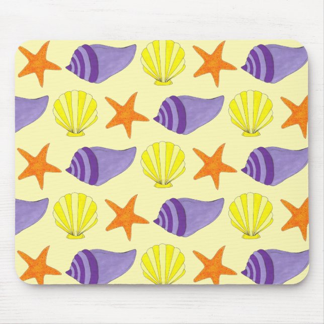 Yellow Seashell Sea Shell Conch Starfish Beach Mouse Mat (Front)