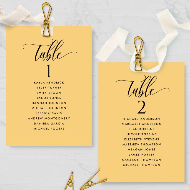 Yellow Seating Plan Cards with Guest Names  (Creator Uploaded)