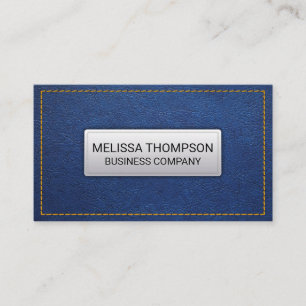 Yellow Seems   Blue Leather Background Business Card