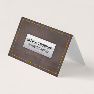 Yellow Seems   Brown Leather Texture Business Card