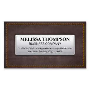 Yellow Seems   Brown Leather Texture Magnetic Business Card
