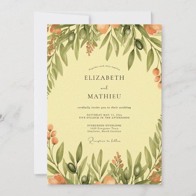 Yellow Serene Mediterranean Wedding Invitation (Front)