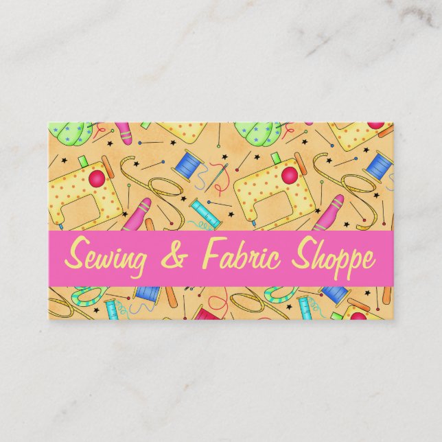 Yellow Sewing Art Fabric Store Promotion Business Card (Front)