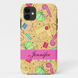 Yellow Sewing Notions Art Name Personalised iPhone 11 Case