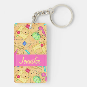 Yellow Sewing Notions Art Name Personalised Key Ring
