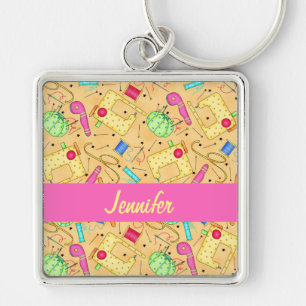 Yellow Sewing Notions Art Name Personalised Key Ring