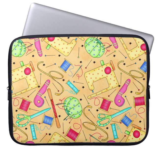 Yellow Sewing Notions Laptop Sleeve (Front)