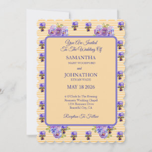 Yellow Shabby Chic Flower Pansy Wedding Invitation