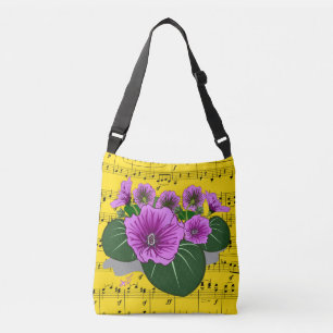 Yellow Sheet Music Purple Floral Crossbody Bag