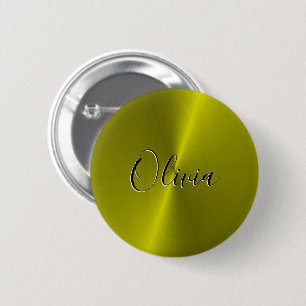 Yellow shiny faux metal 6 cm round badge