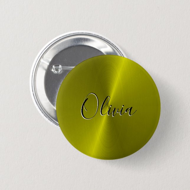 Yellow shiny faux metal  6 cm round badge (Front & Back)