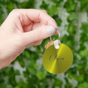 Yellow shiny faux metal key ring