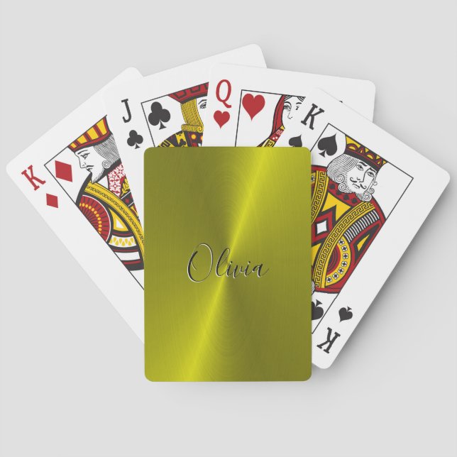 Yellow shiny faux metal  playing cards (Back)