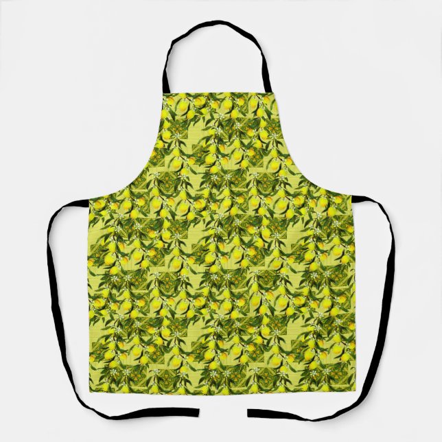 Yellow sicilian lemon tiles pattern leggings apron (Front)
