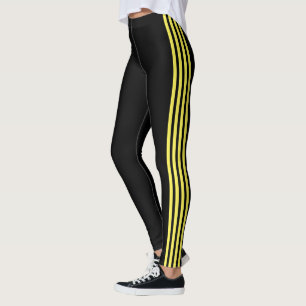 Yellow Side Stripe Black Leggings with Your Colour