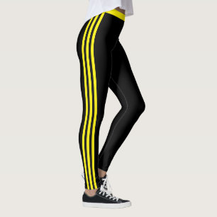 Yellow Side Stripe Black Leggings with Your Colour