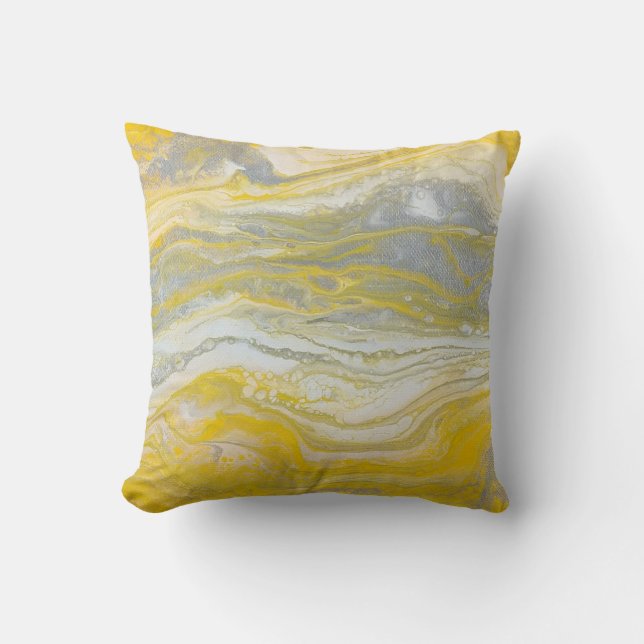 Yellow & Silver Abstract Pillow (light grey back) (Front)