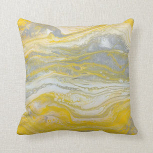 Yellow & Silver Abstract Pillow (light grey back)