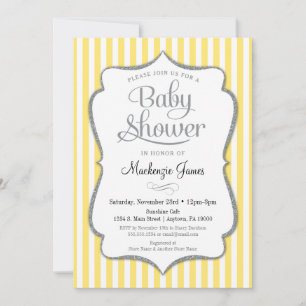 Yellow Silver Baby Shower Invitation Neutral Grey