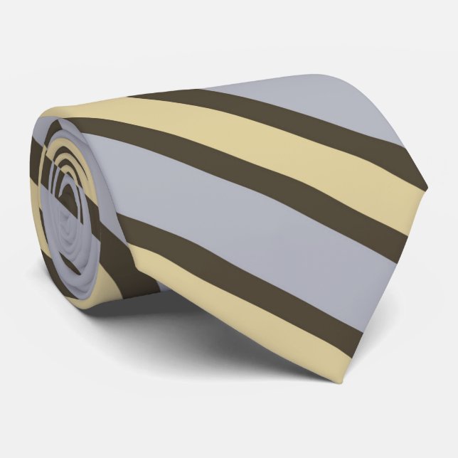 Yellow Silver Brown Diagonal Stripes Pattern  Tie (Rolled)