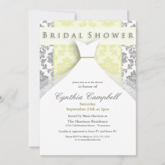 Yellow/Silver Damask Bridal Shower Invitations