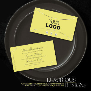 Yellow Silver Decor Sparkling Diamonds and Logo Business Card