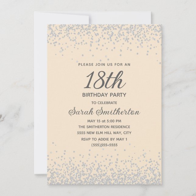 Yellow Silver Diamond Glitter 18th Birthday Invitation (Front)