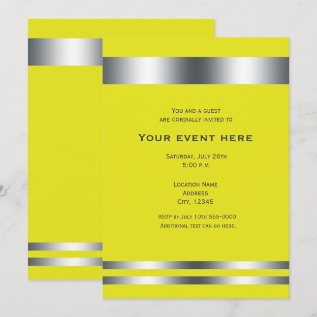 Yellow & Silver Elegant Dinner Party Event Invitation (Front/Back)