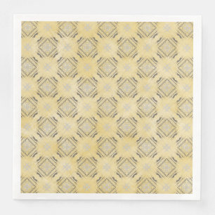 Yellow & Silver Grey Diamonds Chequerboard Pattern Napkin