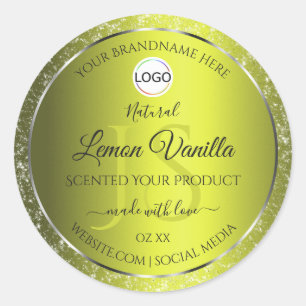 Yellow Silver Logo Initials Glitter Product Labels