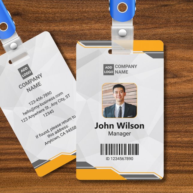Yellow & Silver Modern ID with Photo & Barcode ID Badge (Creator Uploaded)