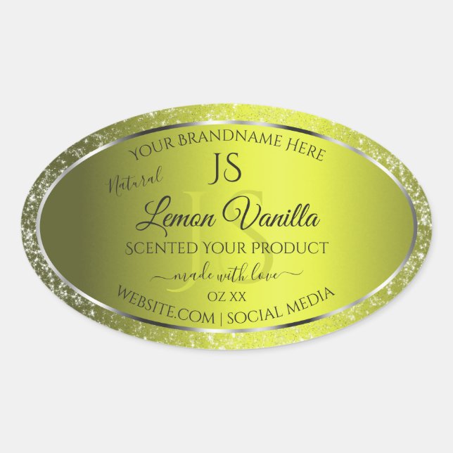 Yellow Silver with Glitter Initials Product Labels (Front)