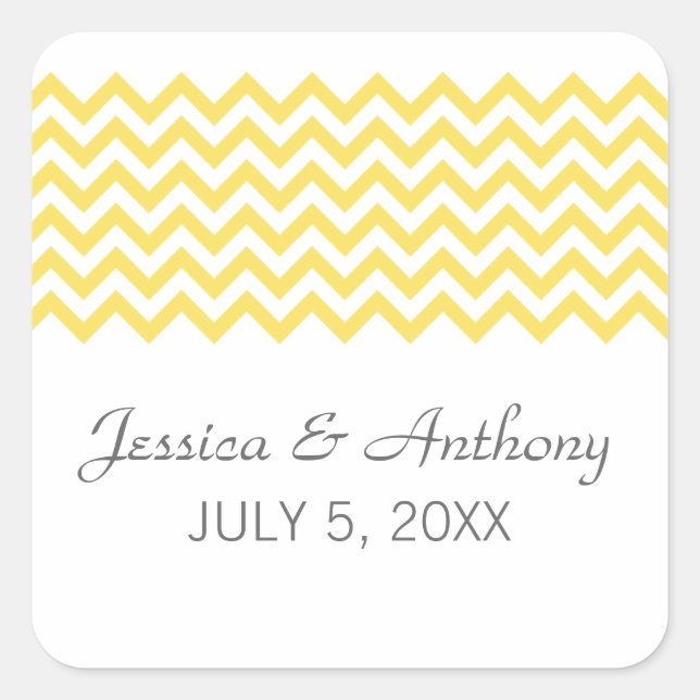 Yellow Simple Chevron Wedding Stickers (Front)