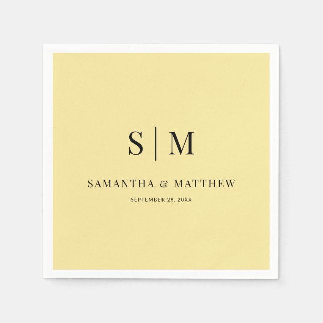 Yellow Simple Elegant Couple Initials Wedding Napkin (Front)