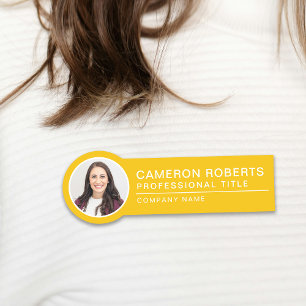 Yellow Simple Employee Photo Name Tag