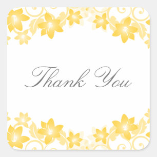 Yellow Simple Floral Thank You Stickers