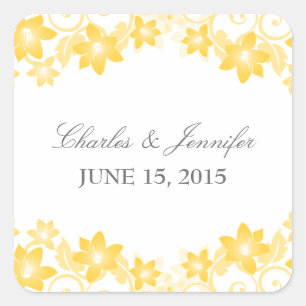 Yellow Simple Floral Wedding Stickers